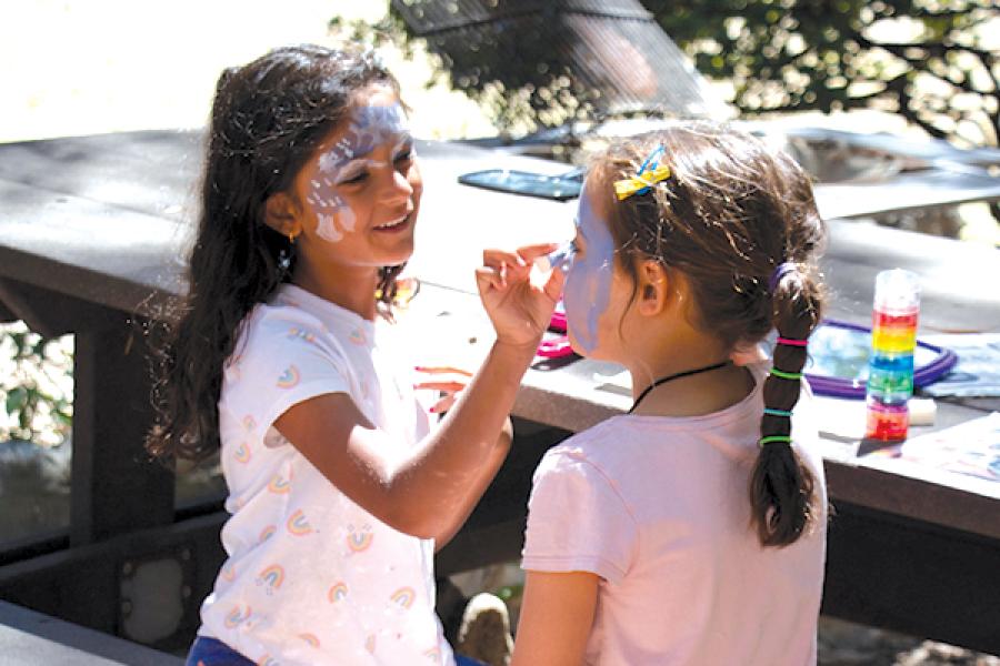 two children playing with face paint